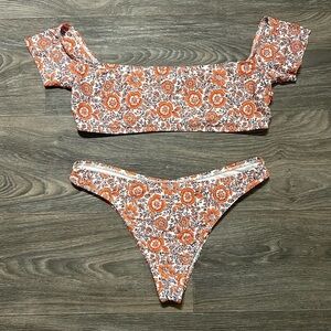 NWOT Basta Coral & Navy Floral Multi Arm Cuff High Waist Bikini 96774 Size Large